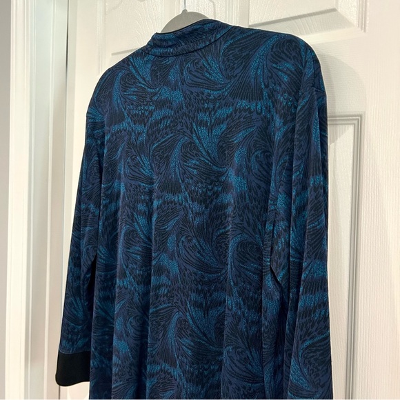 Chico's Design Peacock Slinky Button Up Jacket Top Size 3 Blue Turquoise Black - Picture 9 of 13